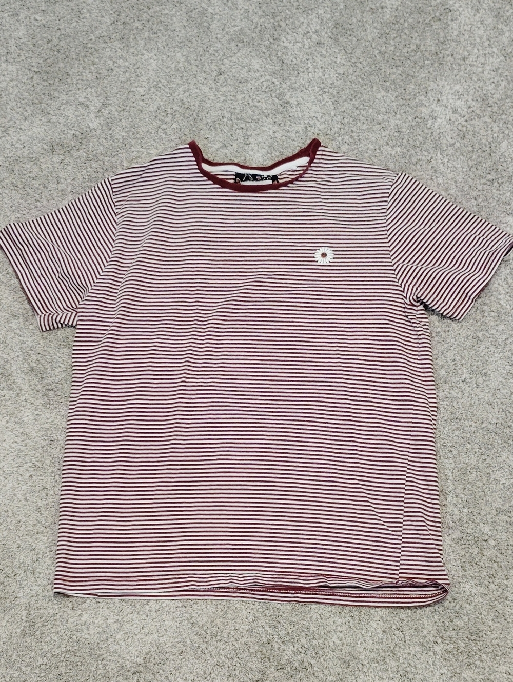 Denim & Flower Maroon and White Striped Crewneck Tee
